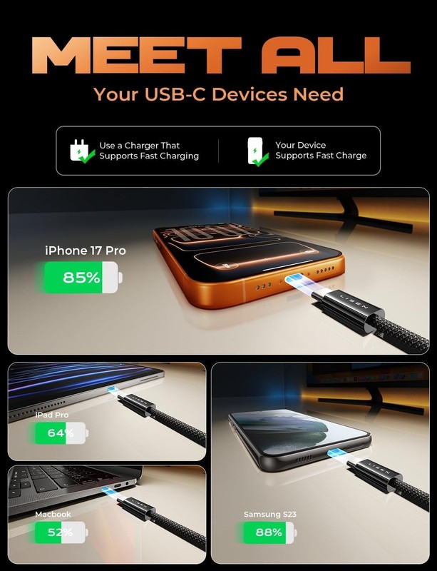 "2x Cable Cargador USB Tipo C Carga PD Super Rapida 60W Para iPhone 16/Pro/Max " gallery