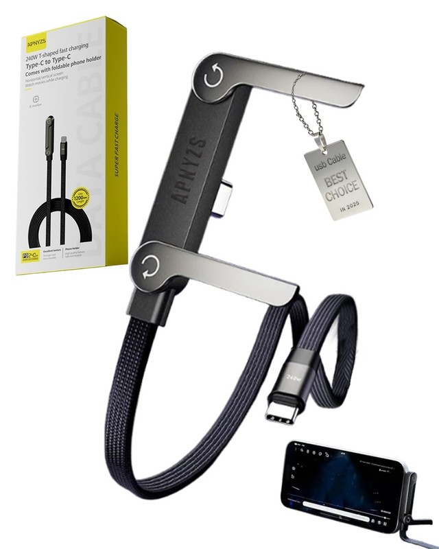 Compact 2-in-1 USB-C Cable with Foldable Stand for Fast Charging & Data Transfer gallery