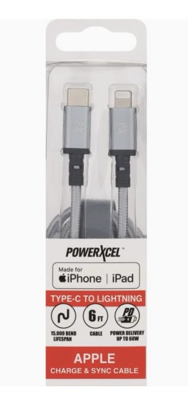 PowerXcel Charge Cable Type C To Light Charge & Sync 6 FT Powerful gallery