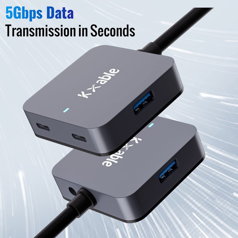 25FT USB 3.0 Extension Cable, 4-Port Hub, 2 USB-A, 2 USB-C, Y Splitter Cord gallery