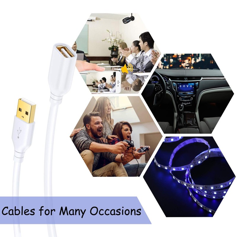 USB Extension Cable White 15ft, 2 Pack USB 2.0 Extender Cable Type A Male to ... gallery