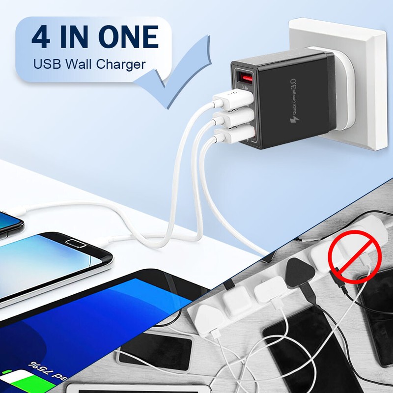 US 4 Port Fast Quick Charge QC 3.0 USB Hub Wall Home Charger Power Adapter Plug gallery