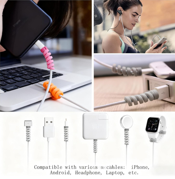 24-Pack Silicone Charging Cable Protector Set – Spiral Cord Saver for USB Phon gallery