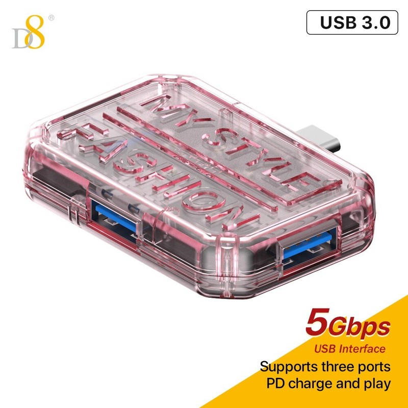 D8 Type C Male to USB 3.0 + USB C Female Hub Adapter Data Connector Converder