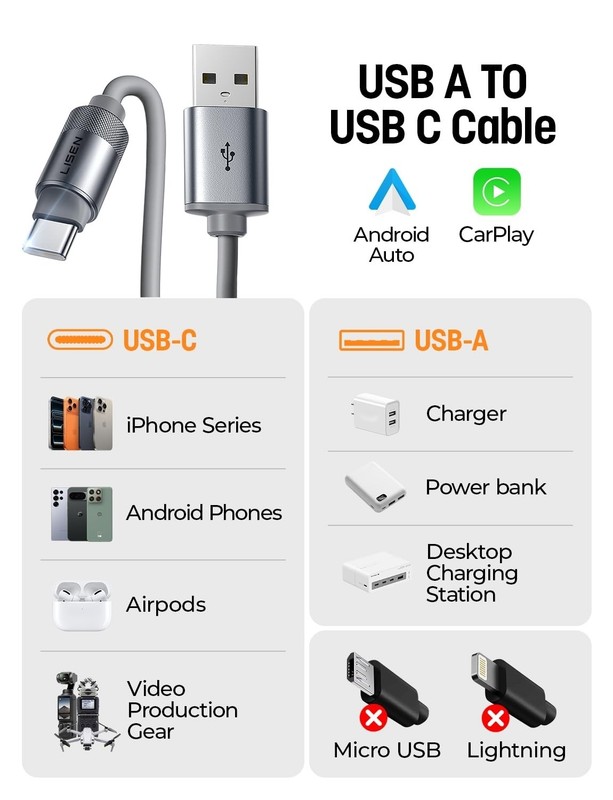 Durable USB A to USB C Cable 2 Pack, Coiled Retractable Charger Cord for Android gallery