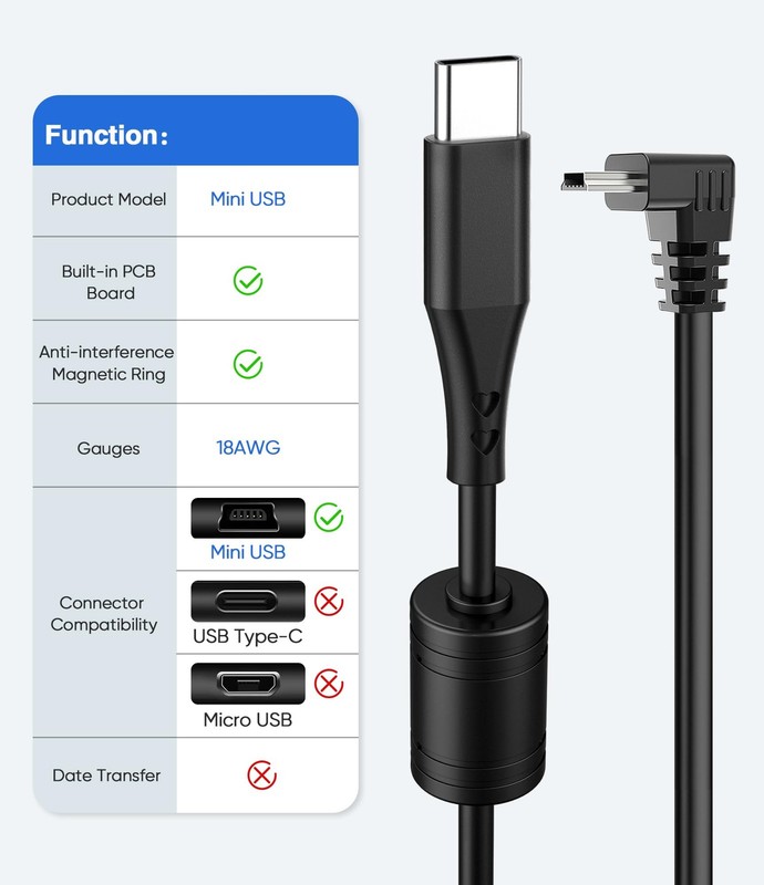 Gonofeto Charger Cable for Garmin GPS,6Ft 18AWG USB C to Mini USB Charging Co... gallery
