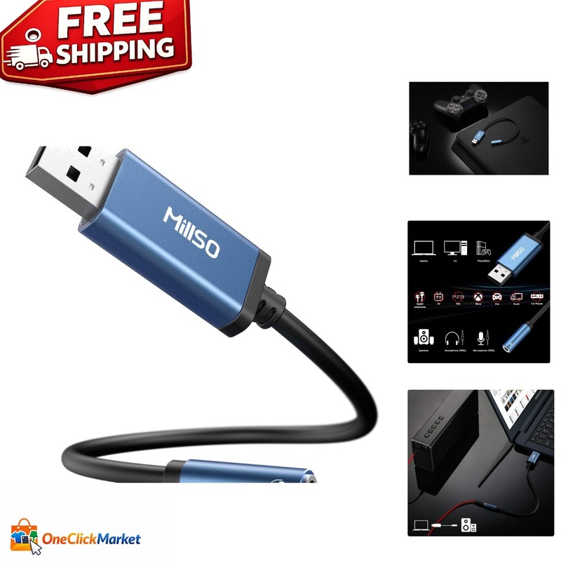 USB to AUX Audio Adapter, 1FT - Enhanced Stereo Sound for Headphones