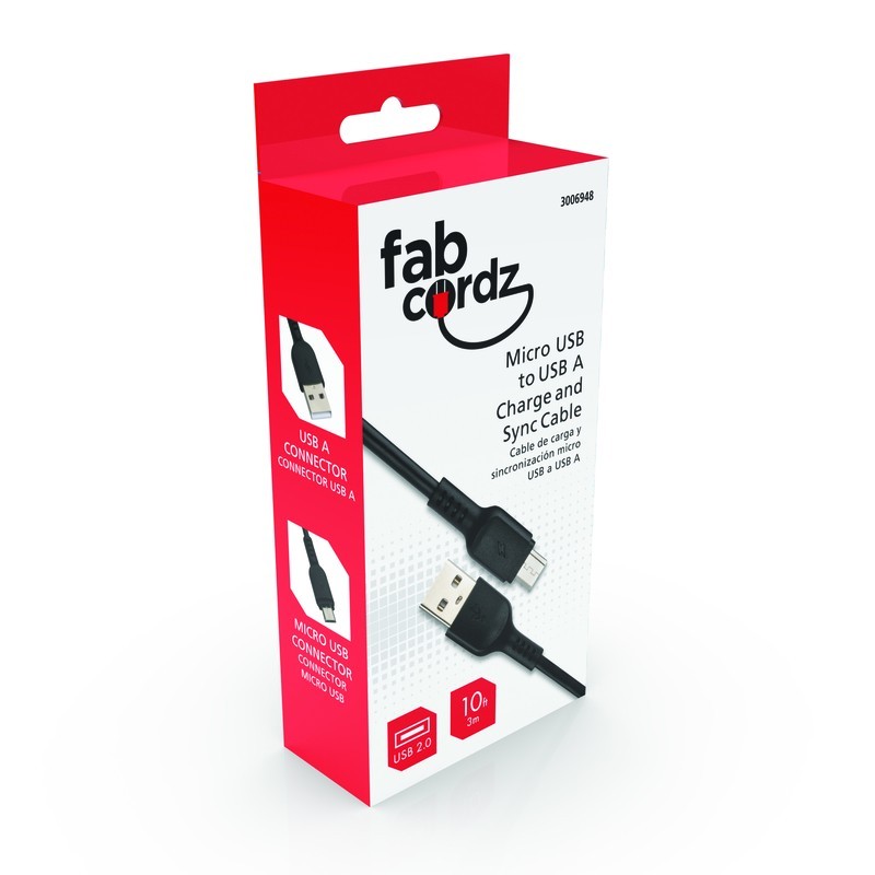 Fabcordz Micro to USB Charge and Sync Cable 10 ft. Black