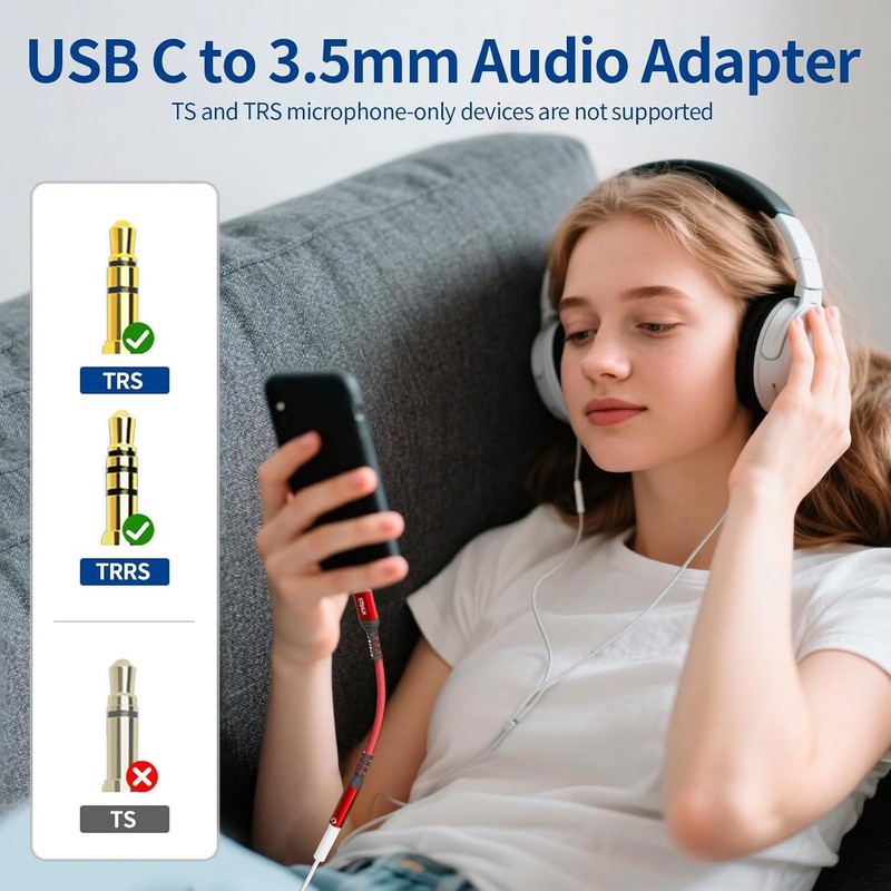 USB C to 3.5mm Aux Adapter Headphone Jack Dongle for iPhone Samsung iPad Grey gallery