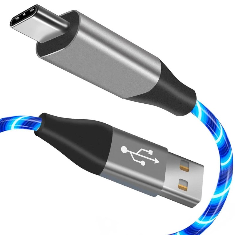 USB Type C Cable, LED Light up USB A to Type C Charger Cord Compatible with Sams