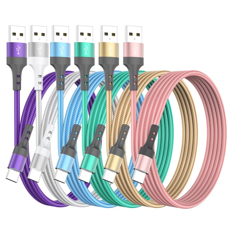 6-Pack USB A to Charger Cable(3/3/3.3/6/6/10FT),Colorful Nylon Braided,Charge...