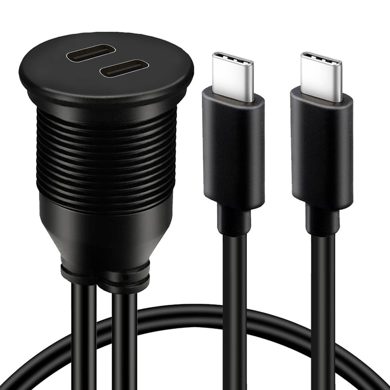 Dual Port Type C 3.1 Panel Flush Mount Male To Female Waterproof Cable 3 FT