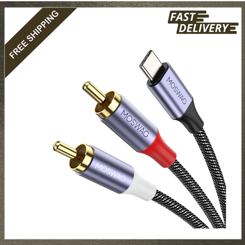 Usb C to 2 Rca Audio Cable 3.3Ft Nylon Braided Bi-Directional Compatible Devices