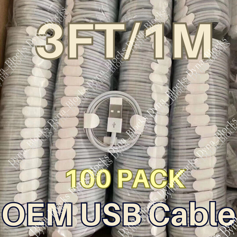 100 Pack USB Charger Cable Cord 3FT For Apple iPhone 7 8 XR 11 12 13 14 Pro Max