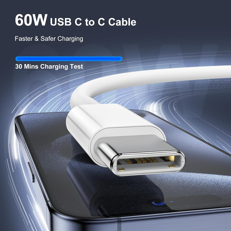 6ft Nylon Braided 60W USB C To USB C Fast Charging Data Cable gallery