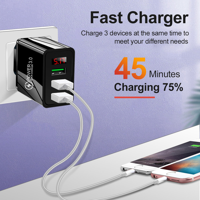 3 Port USB Home Wall Fast Charger for Cell Phone iPhone Samsung Android White gallery