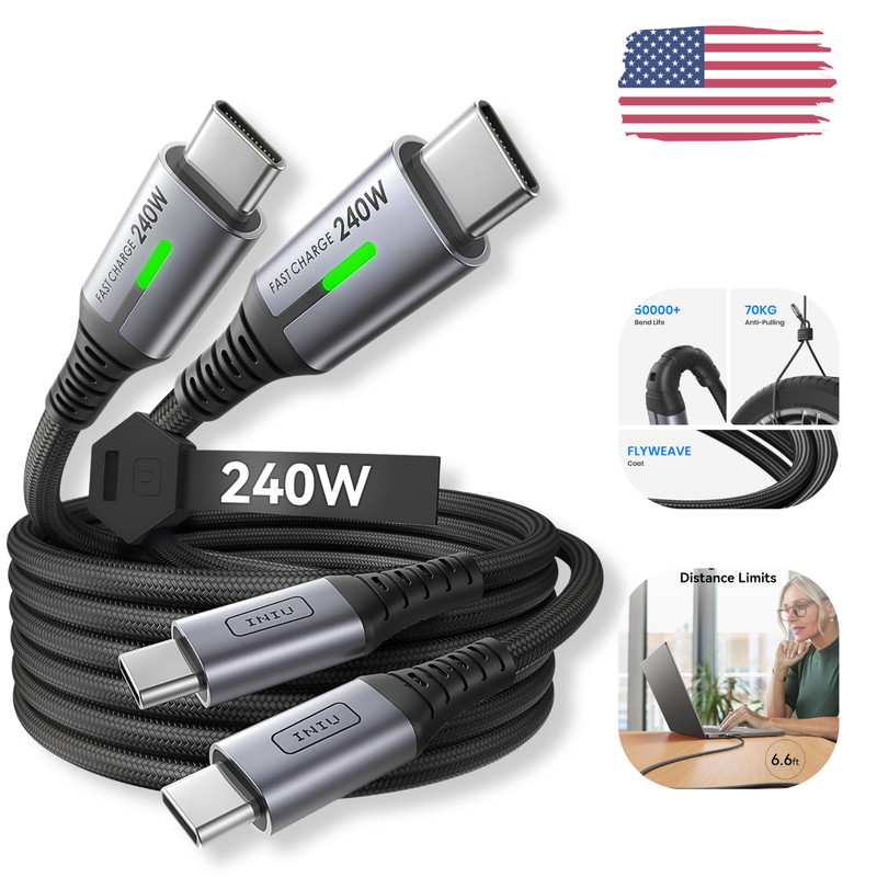 USB C to USB C Cable 240W Fast Charging Braided Charger Cord 6.6FT 2 Pack