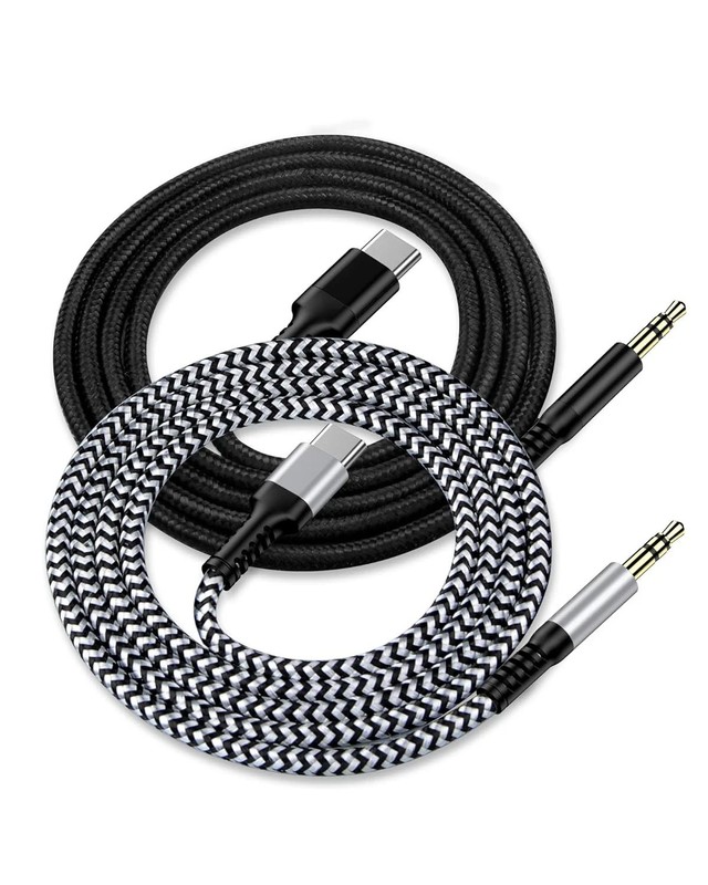 iPhone 17 USB C Aux Cord for Car (2Pack3.3ft), C to 3.5mm 2White, Black