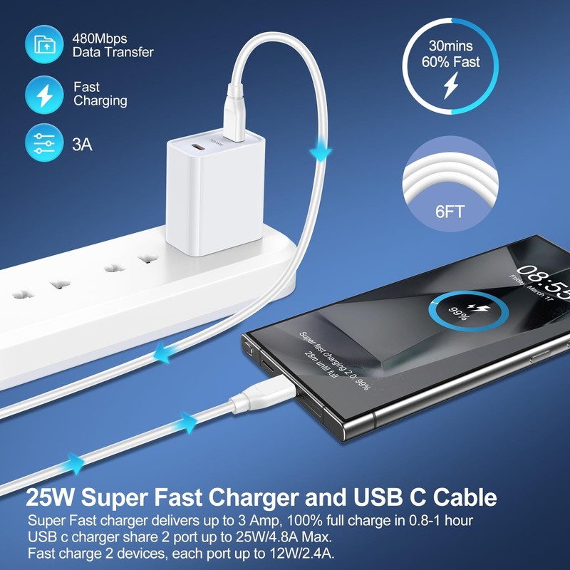 Fast Charging USB C Charger Cord Android For Samsung Galaxy A17 Cable Wire gallery
