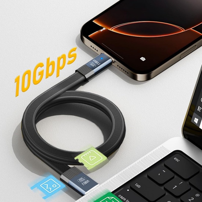 USB A to USB C Flat Cable,USB 3.2 Gen 2 10Gbps Data Transfer PD 15W Fast Char... gallery