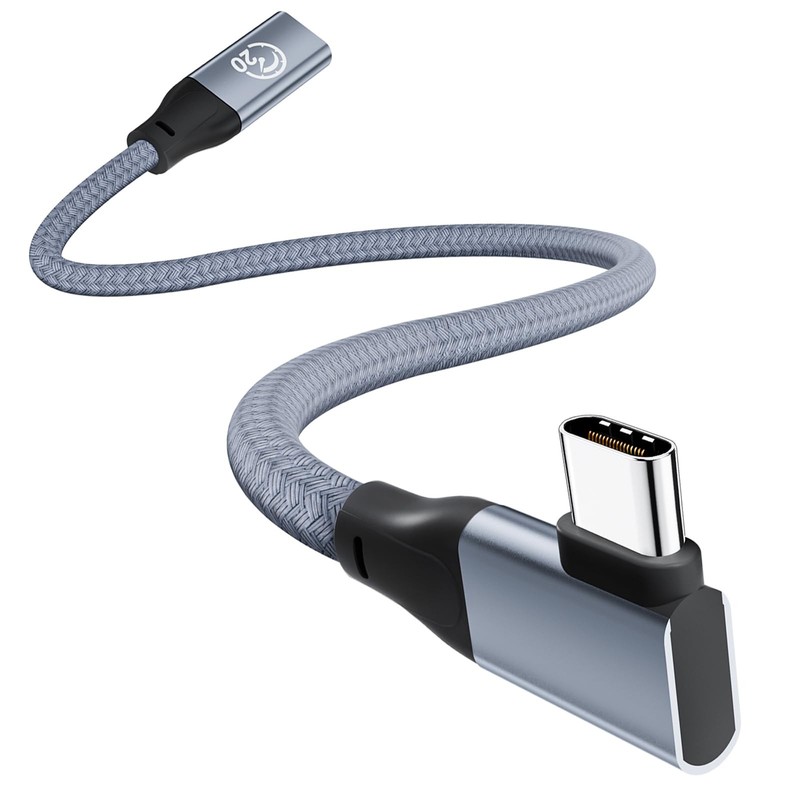 JavicTech USB C Extension Cable Right Angle 0.3M/1FT, 90 Degree 1ft, Grey