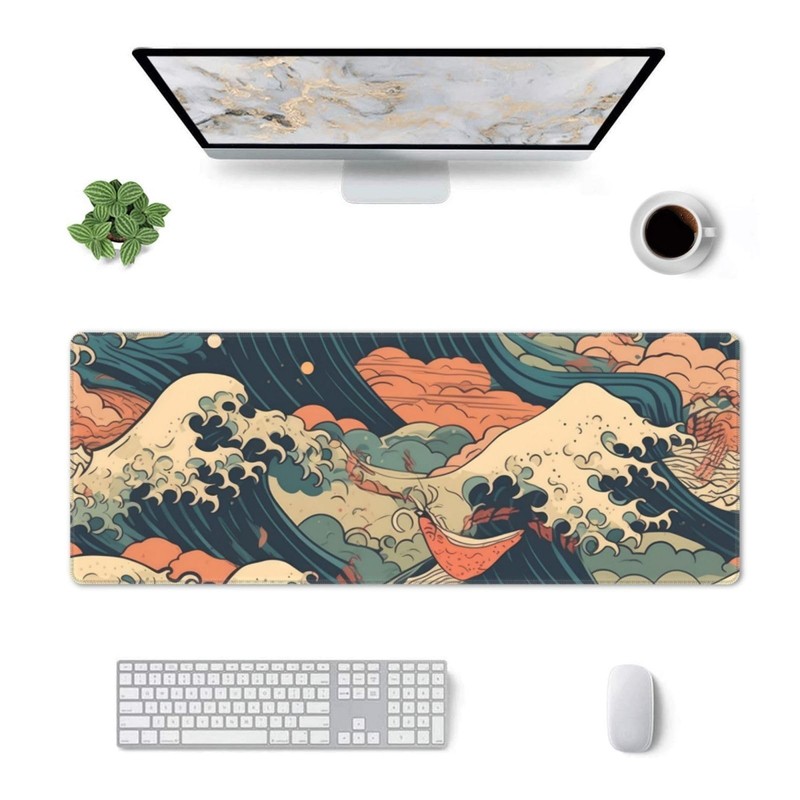 Vintage Japanese Wave Gaming Mouse Pad XL, Large Non Slip Rubber Mousepad, St... gallery