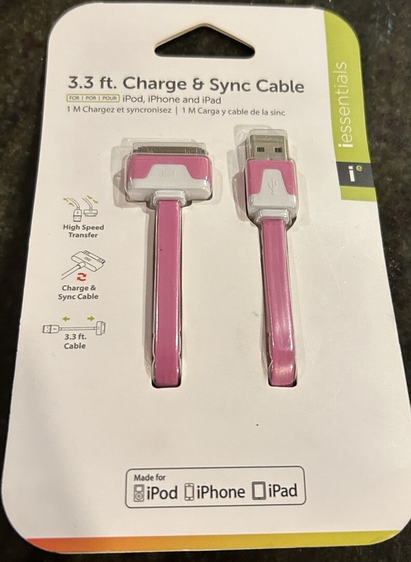 iEssentials Charge & Sync Pink USB Cable 3.3 Foot iPhone, iPod, iPad
