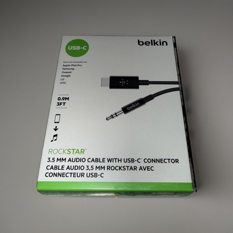 Belkin RockStar 3.5mm Audio Cable WITH USB-C Connector 3ft - BRAND NEW