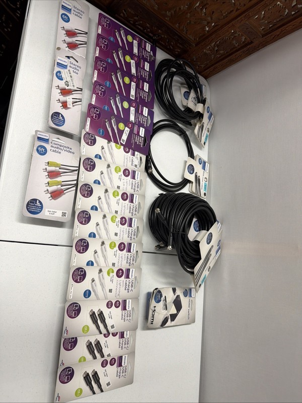 Philips 25 Pc Lot! Rg6 Coax/ USB-c To iPhone/ USB-c To Usb-c RCA Cables HDMI Swi
