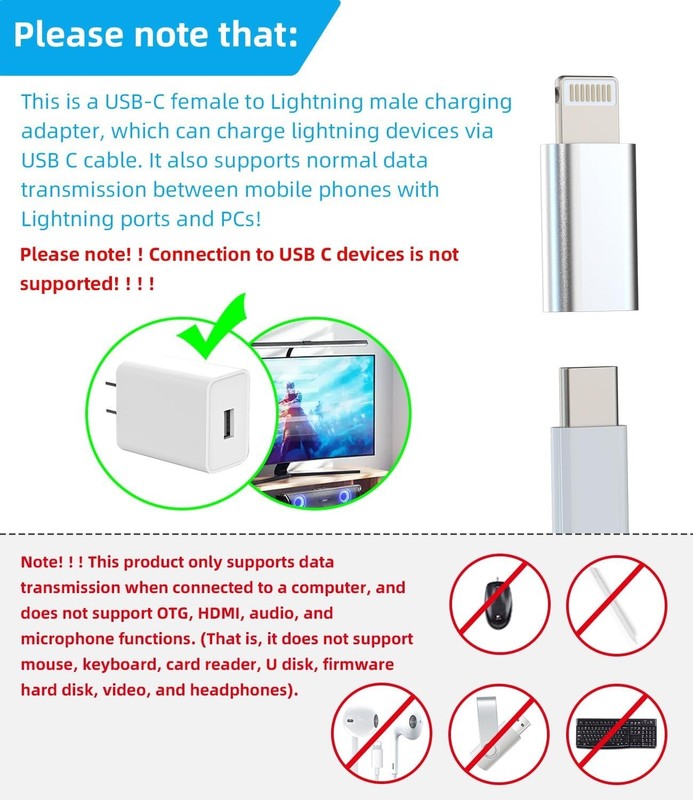USB C Female to Lightning Male Adapter 3 Pack MFi Certified for iPhone iPad gallery