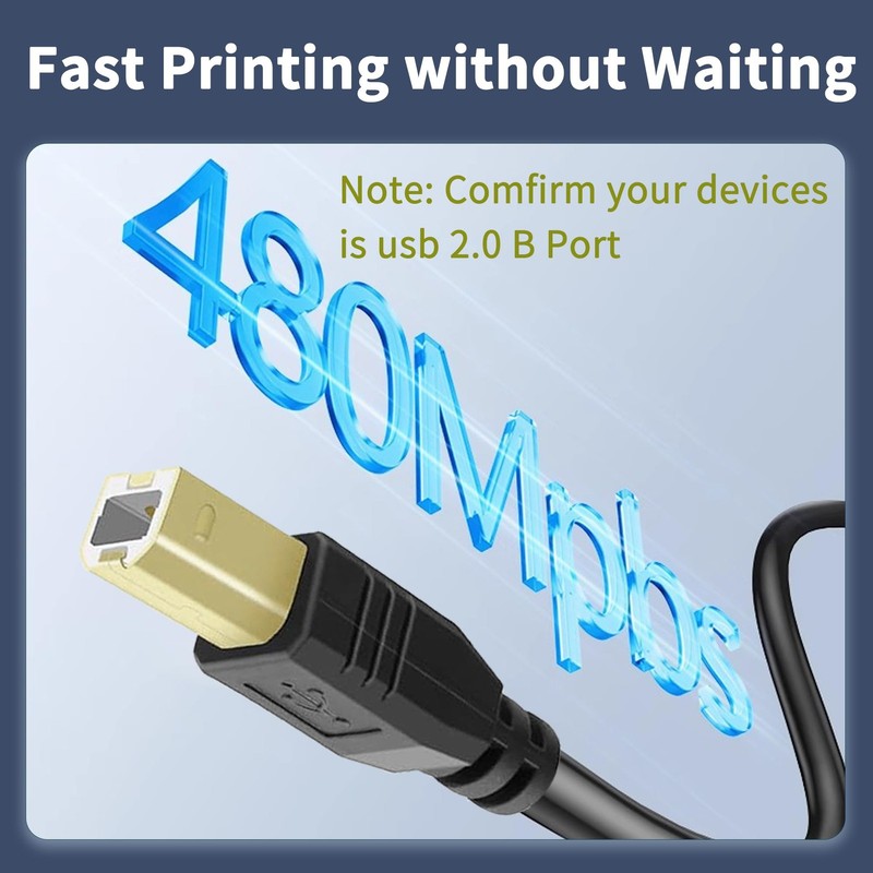 USB Printer Cable Splitter with Switch 2 in 1 USB B to Dual A Male Cord 8ft gallery