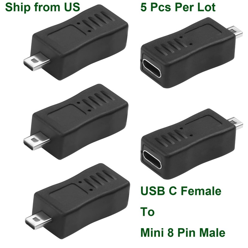 5x Mini USB 8 Pin Male to USB Type C Female Adapter Data Sync MP3 Digital Camera