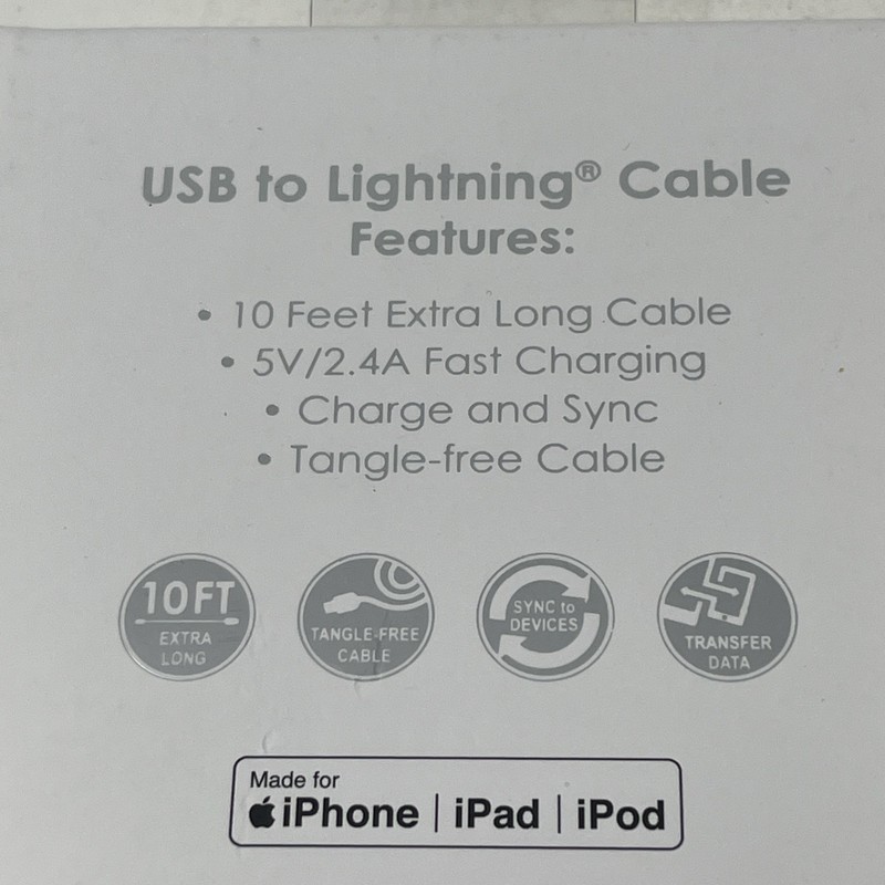 USB To Apple Ports Cable 10 Feet, Gold Fast Charging For iPhone, iPad, iPod New gallery