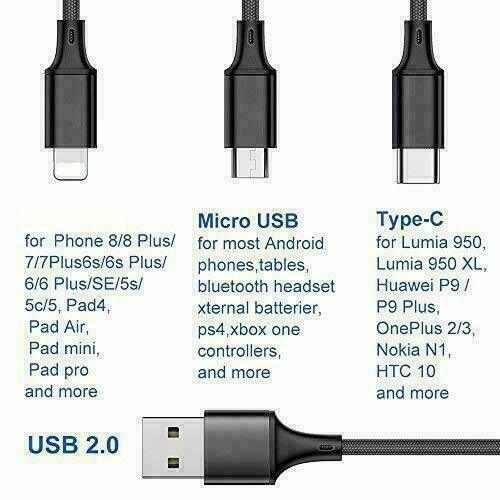 Split 3in1 Cable Charger Universal MultiFunction Phone Charger Cord- BLACK x 2 gallery