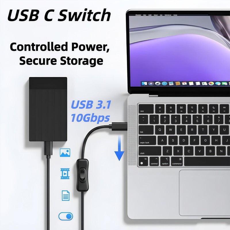 USB on Off Switch (10gbps/100w/4k60hz/1ft),USB Cable with Switch Charging/Dat... gallery