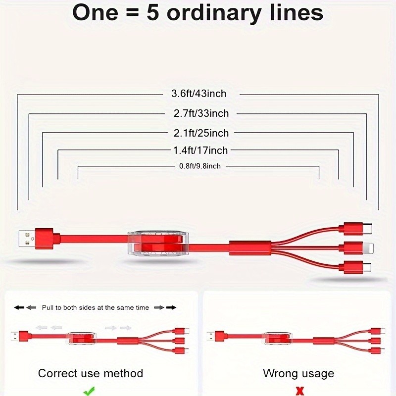 3 In 1 Charger Cable Type-C USB Micro Multi Cell Phone Retractable Charging 1pc gallery