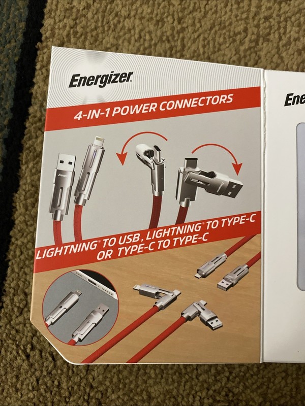 Energizer Universal 6ft Braided Cable 4-in-1 Power Connector 60 Watt PD FreeShip gallery