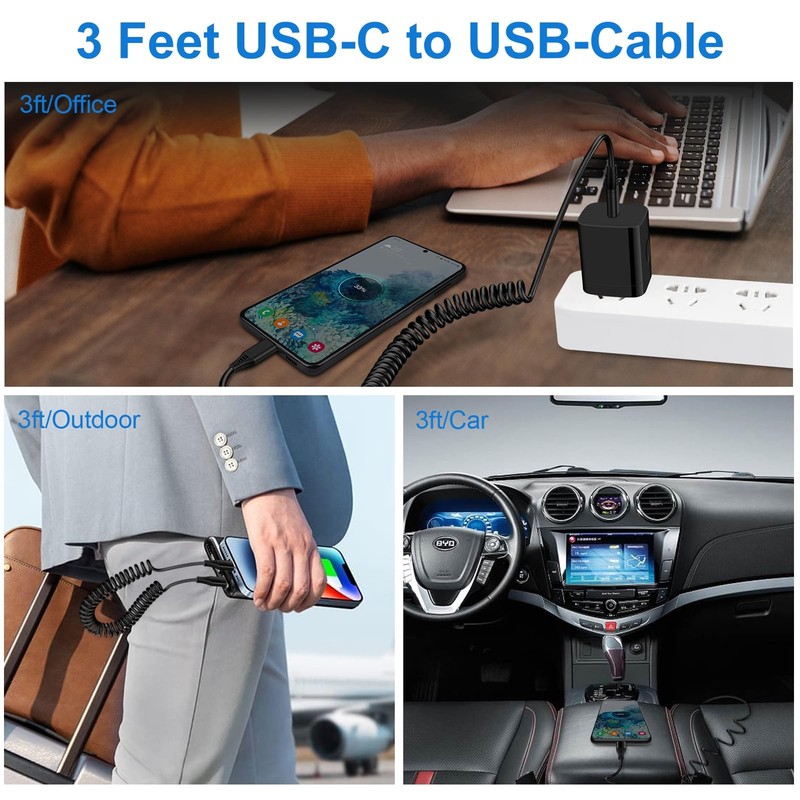 iPhone 17 Air 16e 16 15 Pro Max Charger Cable 3FT for Car, Coiled USB C Black gallery