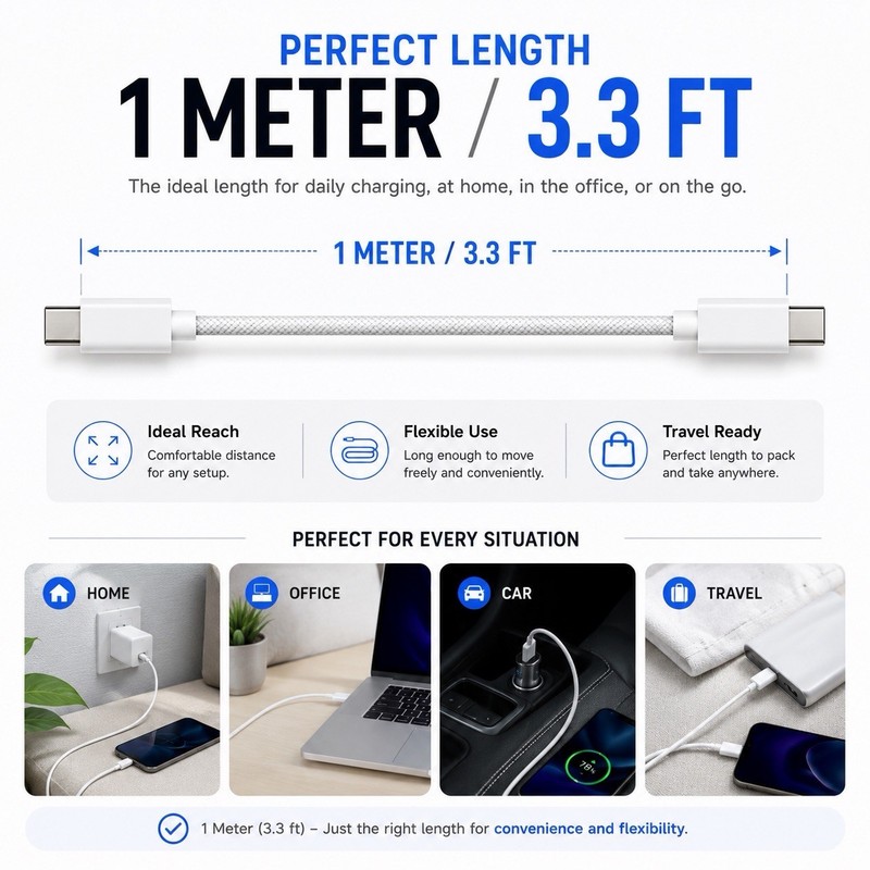 1-Pack USB-C to USB-C Cable 60W Fast Charging Braided Nylon 1M/3.3FT gallery