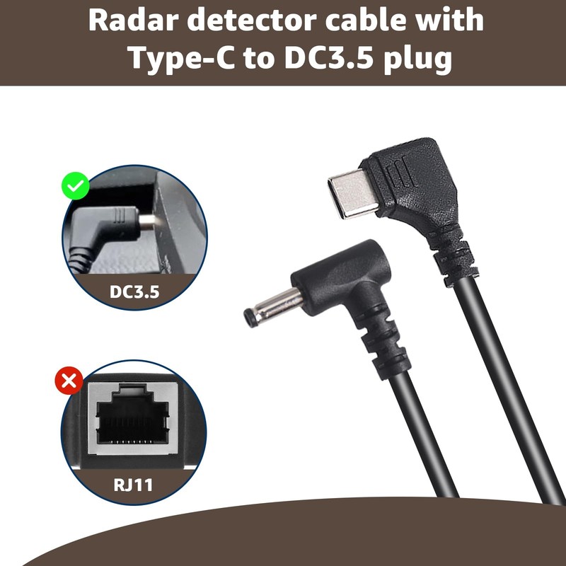 USB-C to DC3.5 Power Cable for Radar Detectors, 8.2FT 5V-12V Type C Power Cor... gallery