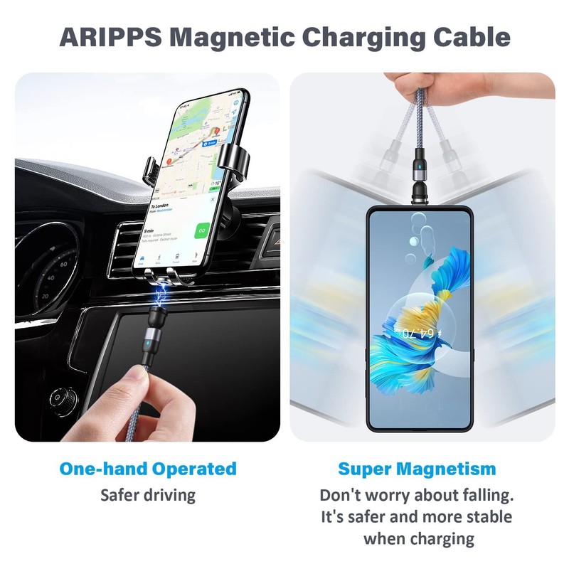4 Pack Magnetic Charging Cable with 540 Degree Rotating Heads and LED Light gallery