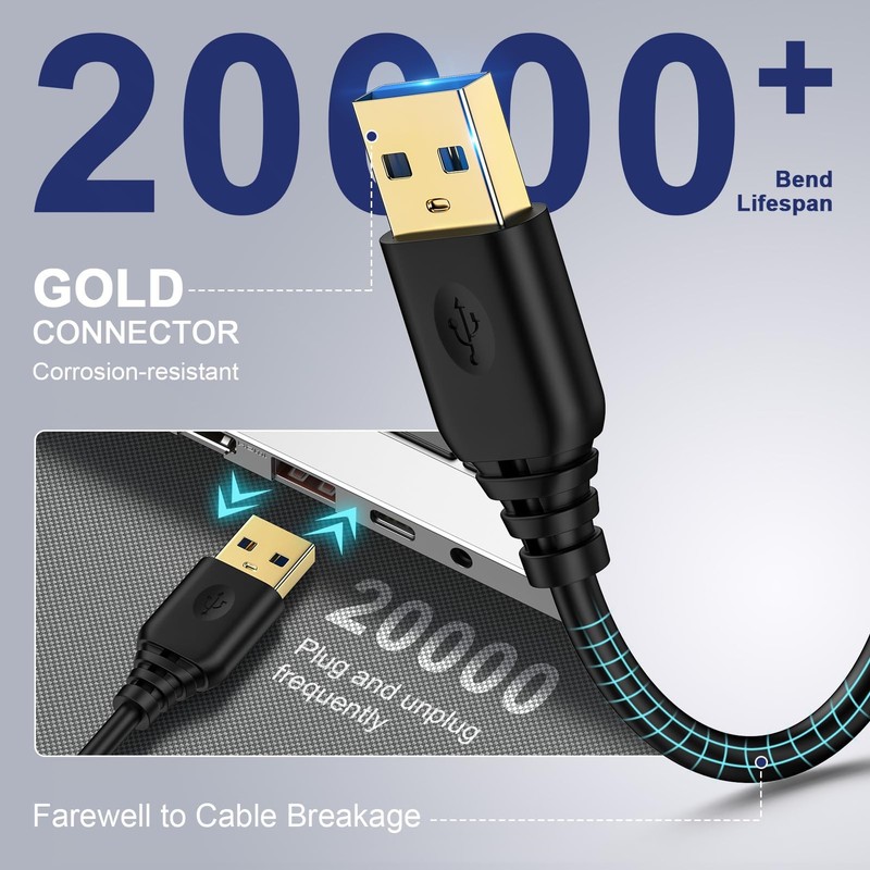 6Ft USB3.0 Male to Male USB A Data Transfer Changing Cable for Hard Drive Laptop gallery