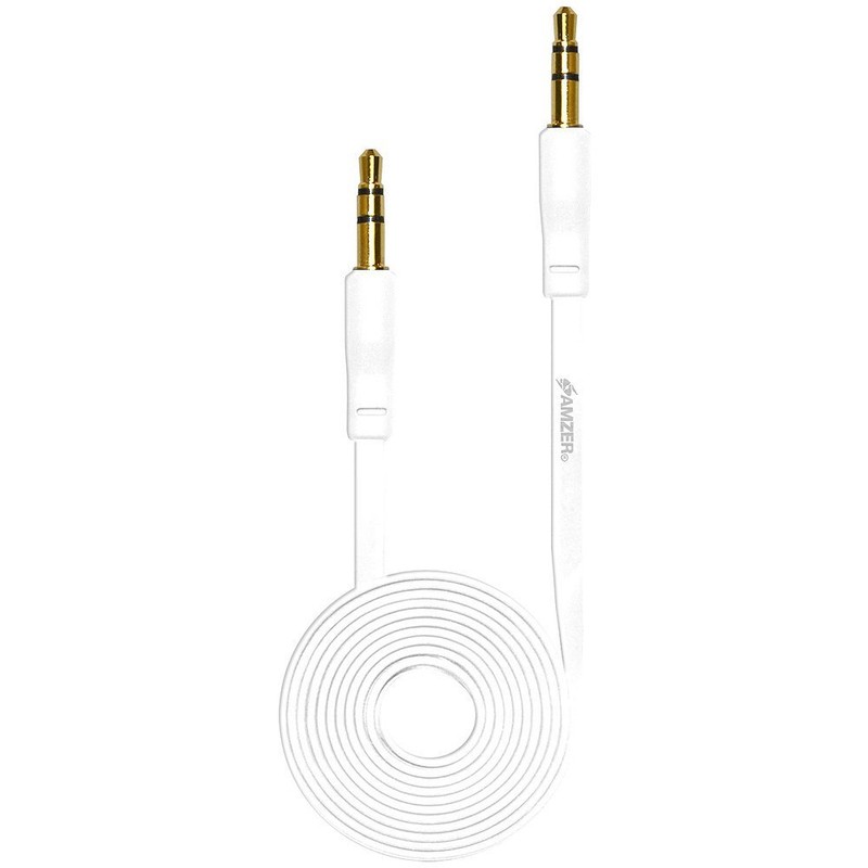 New AMZER 3FT AUX Auxiliary Audio 3.5mm Flat Cable Cord For iPhone iPod – White