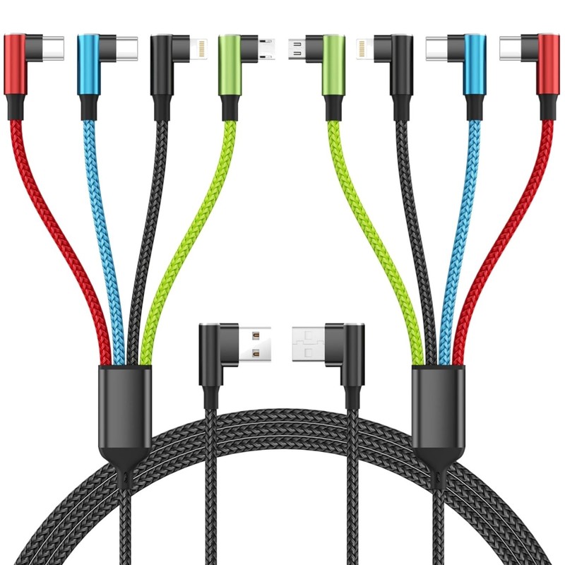 Travel Essentials 2Pack 5FT Multi Charging Cable Right Angle USB Cords