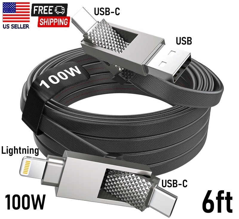 iPhone Fast Universal Charging Cable 100W 6FT Long Durable Nylon Charger Cord