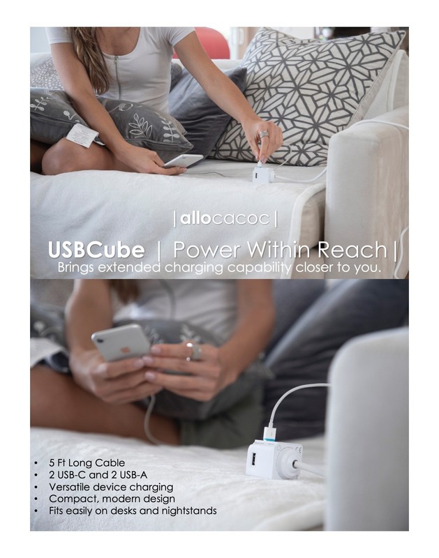 USBcube Extended USB-C + A 3ft 4 port Travel Adapter Wall Charger Power Strip gallery