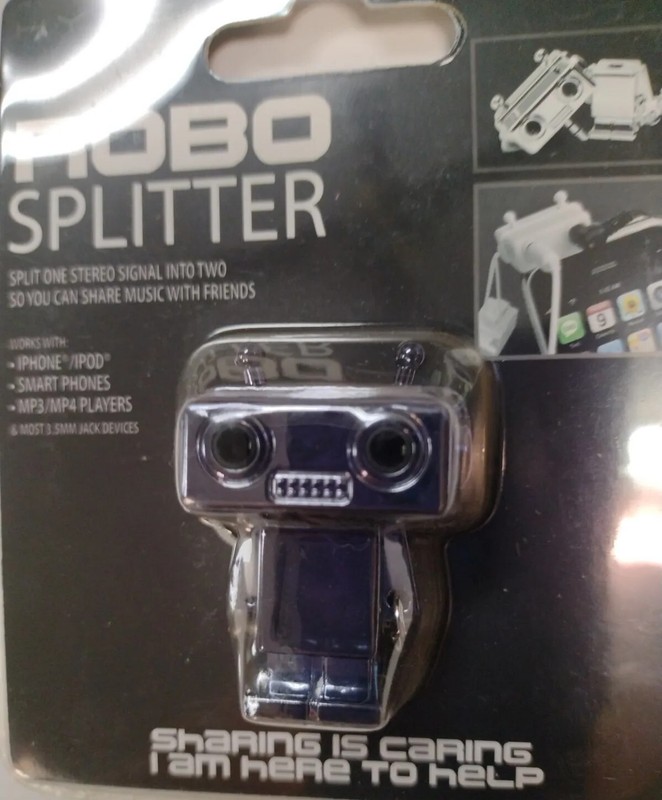 Robot ROBO Splitter Dual 3.5mm Audio Jacks Adapter BLACK Music Connect Tunes NEW gallery