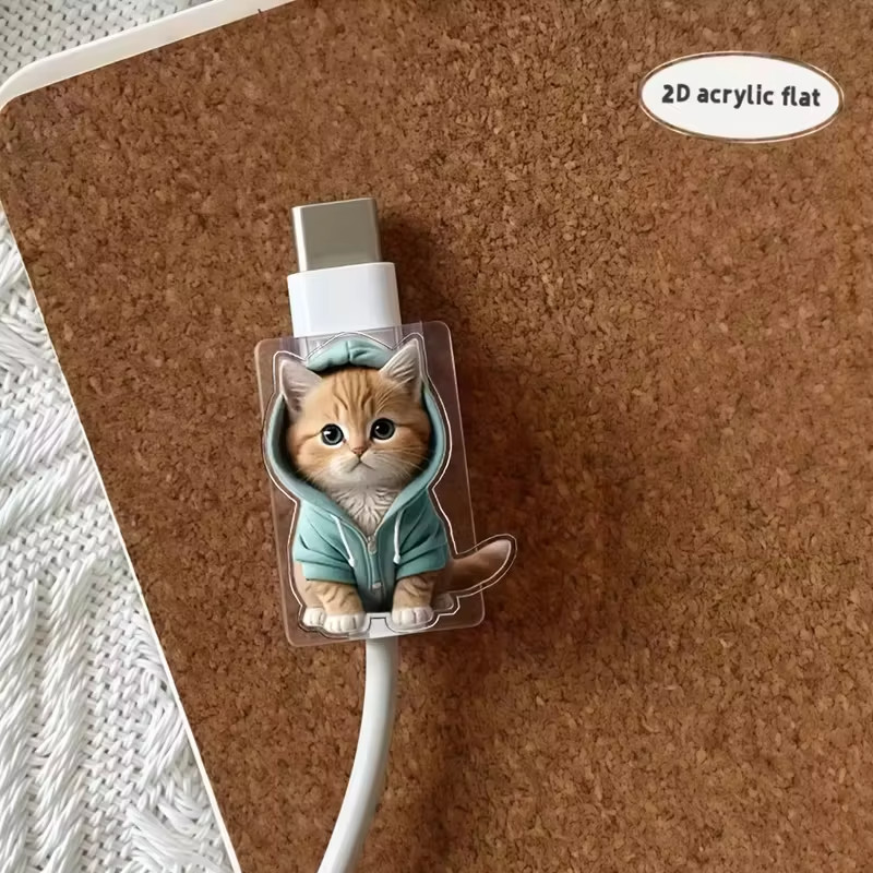 Two Cartoon Cat-Shaped Data Cable Protectors, Suitable for Type-C/Charging Inter