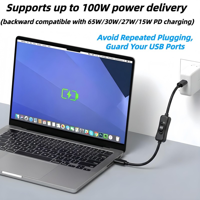 USB on Off Switch (10gbps/100w/4k60hz/1ft),USB Cable with Switch Charging/Dat... gallery
