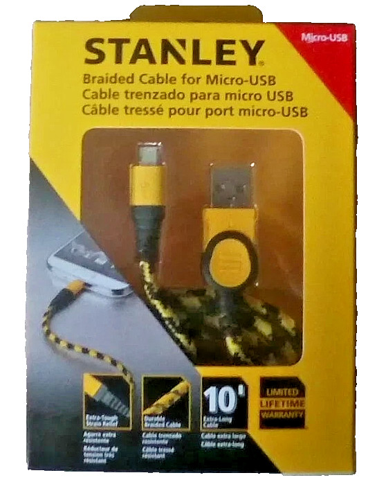 Stanley 10' Braided Cable For Micro-USB DURABLE Cable WRAP Durable FOR Android